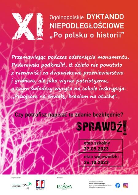 XI Ogólnopolskie Dyktando Niepodległościowe ''Po polsku o historii''